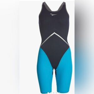 FINIS Rival Open Back Kneeskin technical racing suit in Navy/Aqua, size 32